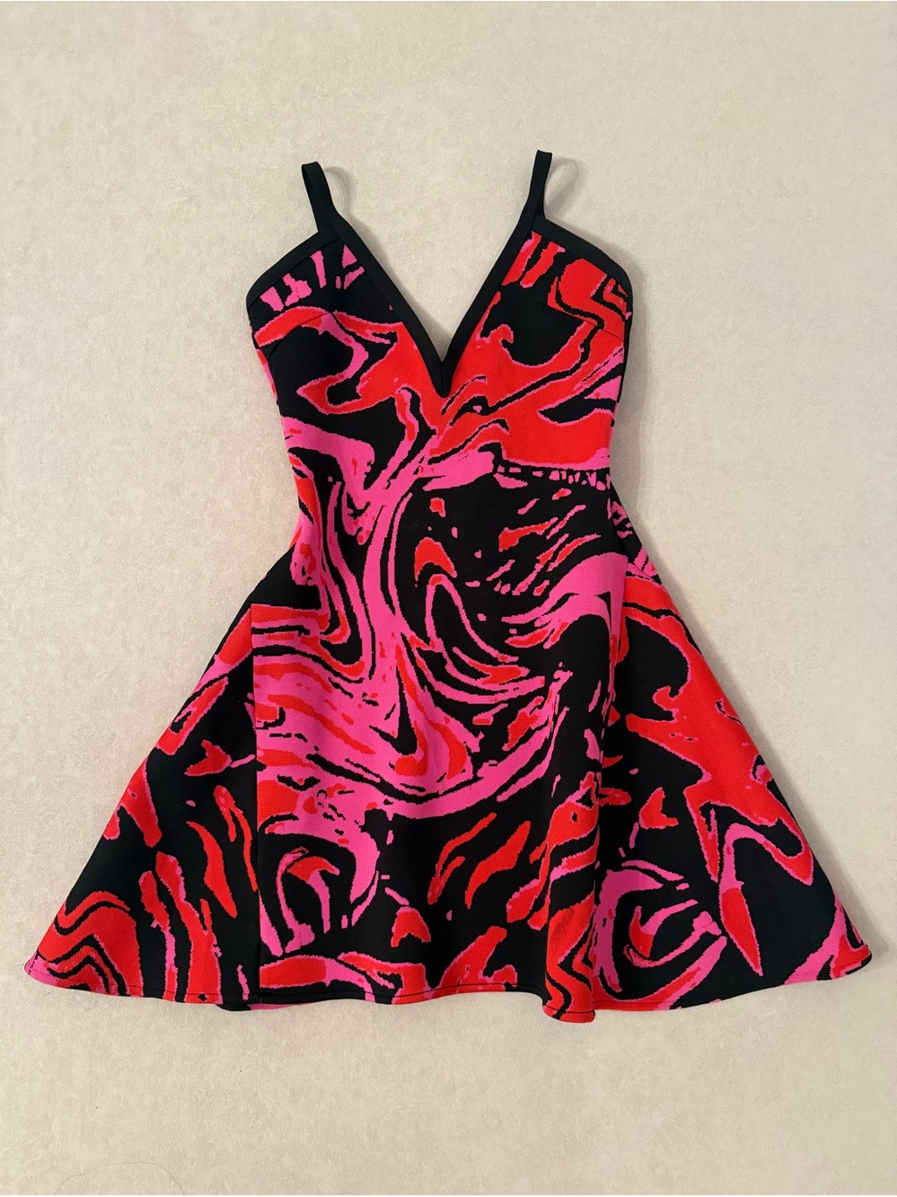 AKIRA Abstract Swirl Heavy Knit Fit & Flare Mini Dress Size S Pink Red Black